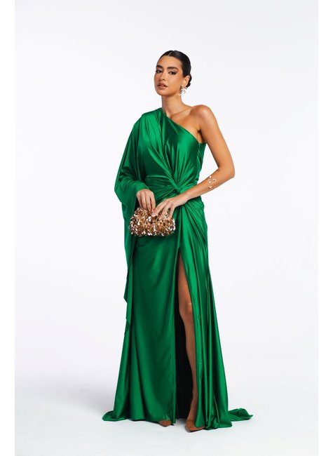 vestido longo unity seven uma manga so com fenda verde 269